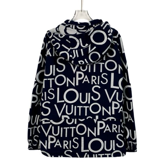 Louis Vuitton Paris Designer Jacket With Hood & Zip Closure In Navy & White - Picture 2 of 8